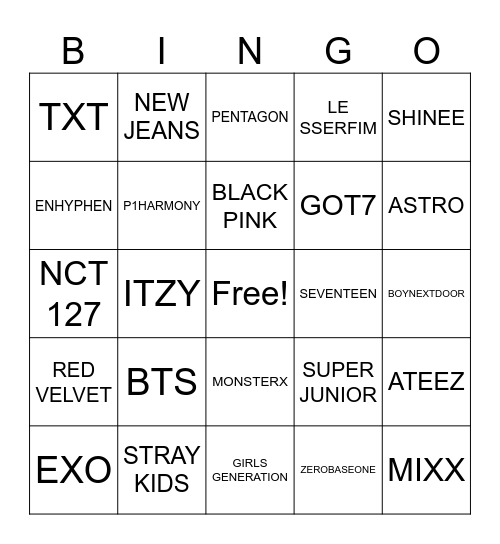 KPOP GROUPS Bingo Card