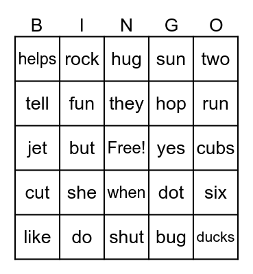 Letterland Unit 6    u Bingo Card