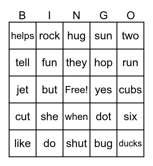 Letterland Unit 6    u Bingo Card