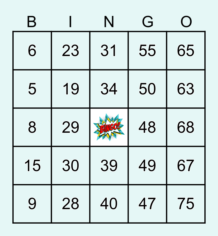 Number Bingo 1-75 Bingo Card