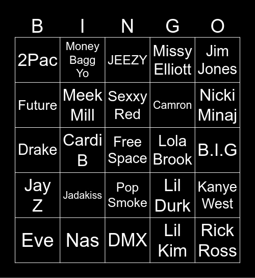 HIP HOP Bingo Card