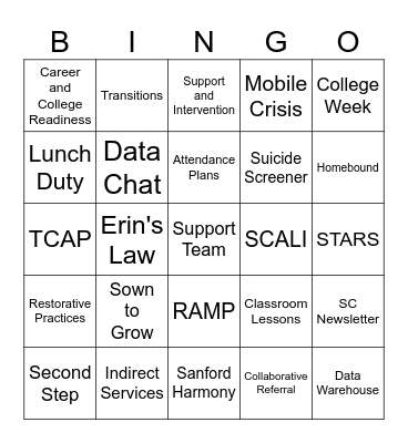 School Counselor BINGO Card