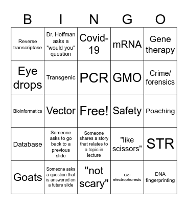 Lecture Bingo Card