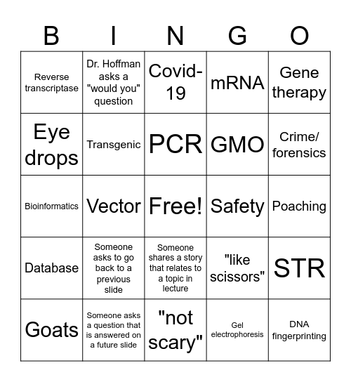 Lecture Bingo Card