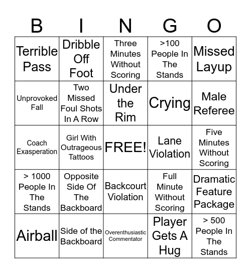 Women's Basketball Bingo Card