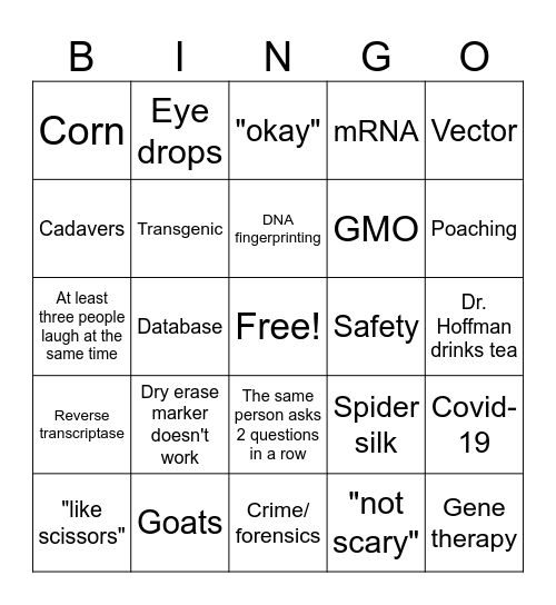 Lecture Bingo Card