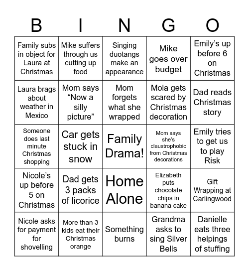 Danielle's Christmas Bingo Card