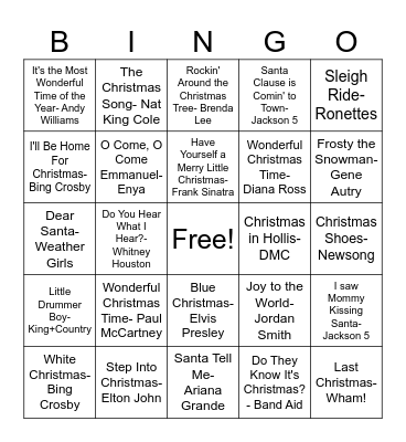 Christmas Music BINGO Card