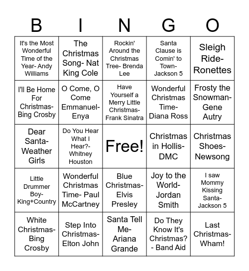 Christmas Music BINGO Card