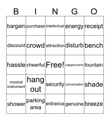HANGING OUT Bingo Card