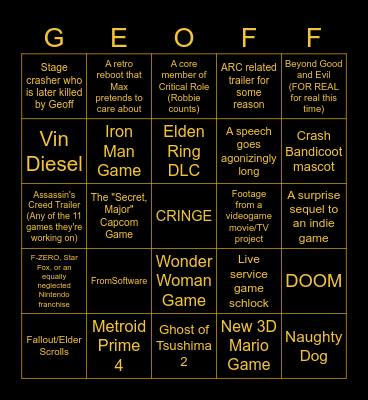 TGA 2023 Bingo Card