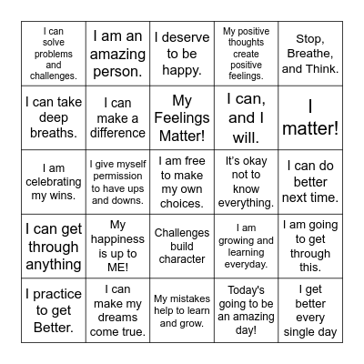 Affirmations Bingo Card