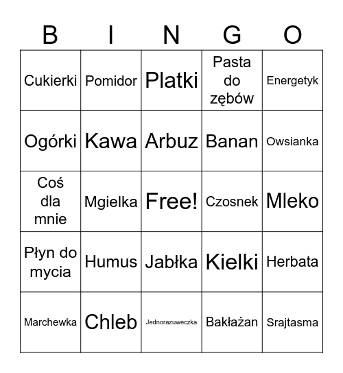 Zakupy kasi Bingo Card