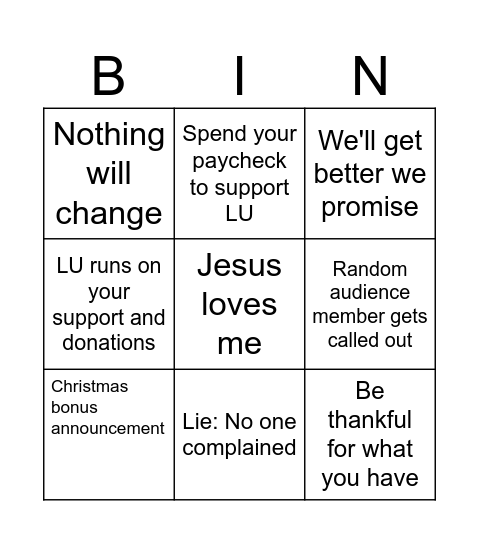 Staff meeting bingo Card