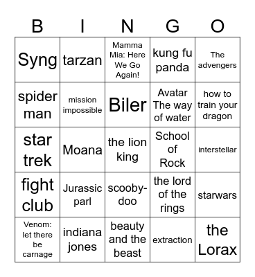 MOVIES AND SONGS Bingo Card