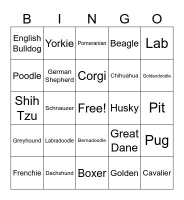Breed Bingo Card