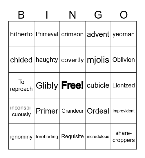 vocabulary Bingo Card