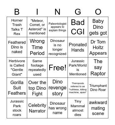 Dino Doc Bingo Card