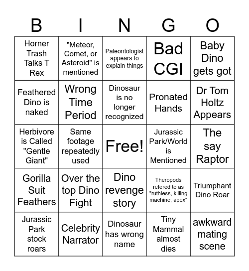 Dino Doc Bingo Card