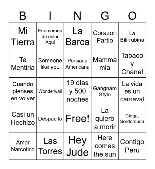 Music Bingo! Bingo Card