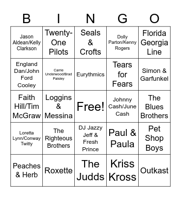 8. Music Duos (Reg) Bingo Card