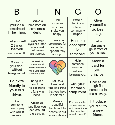 Kindness Challenge BINGO Card