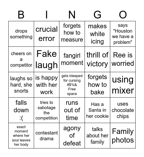 Christmas Cookie Challenge Bingo Card