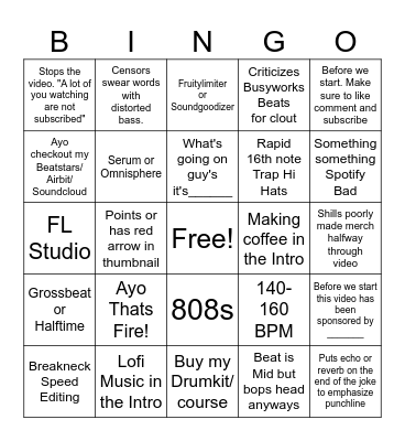 Youtube Music Producer Bingo 2023 Bingo Card