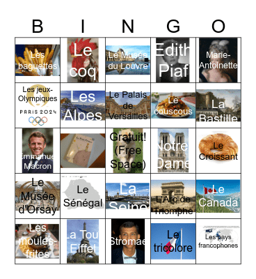 French Club 2023 Novembre Bingo Card