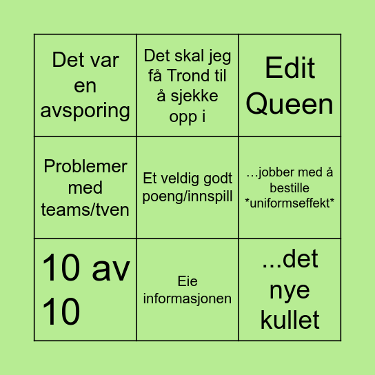 Møtebingo Tide Bane Bingo Card