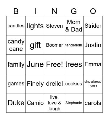 Holidays 2023 Bingo Card