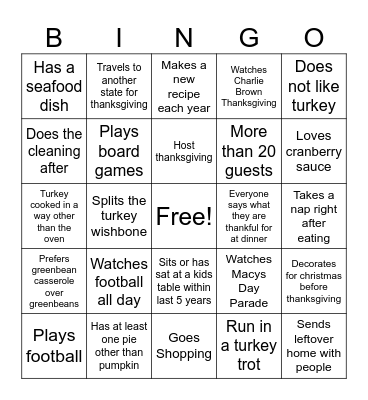 Thanksgiving Bingo Card