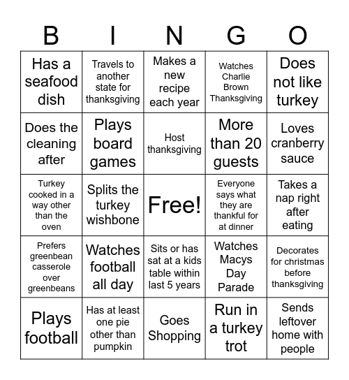 Thanksgiving Bingo Card