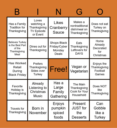 Thanksgiving BINGO! Bingo Card