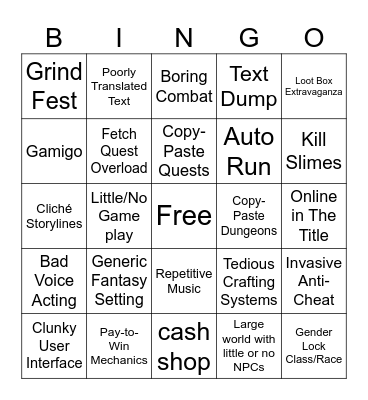 bad mmo bingo Card