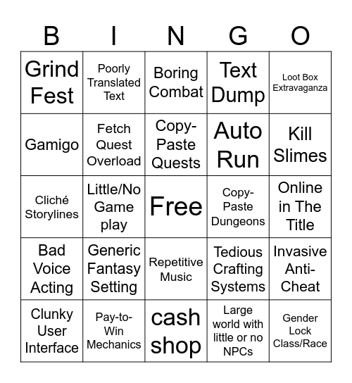 bad mmo bingo Card