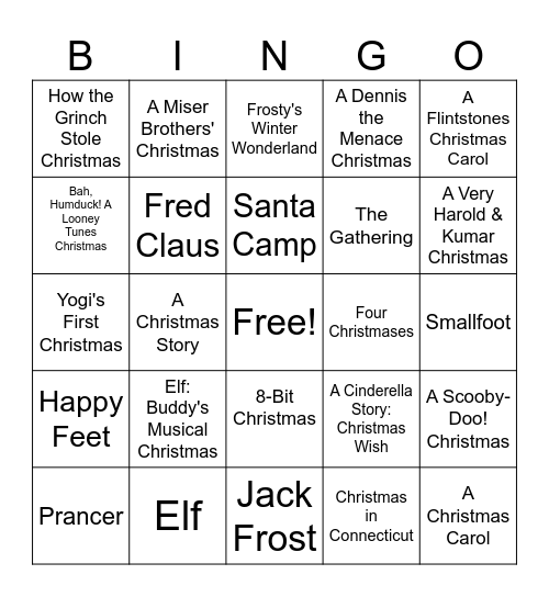 Warner Bros Holiday BINGO Card