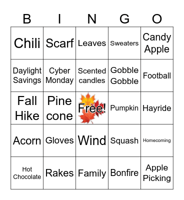 Fall Season Bingo Card