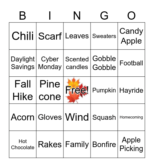 Fall Season Bingo Card