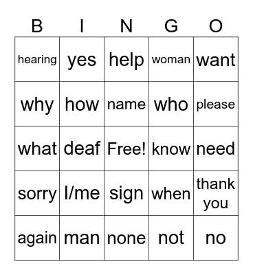 Sign Language Bingo Card