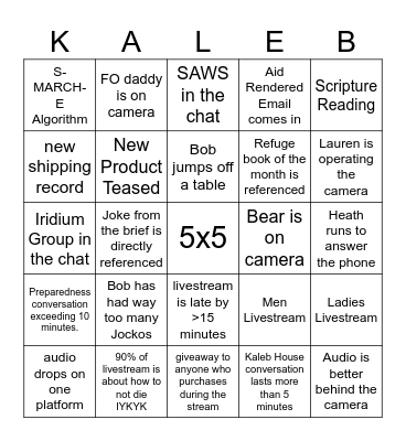Refuge Medical Livestream Bingo Card
