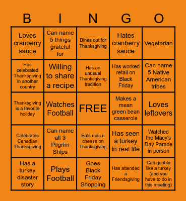 Virtual Thanksgiving Bingo Card