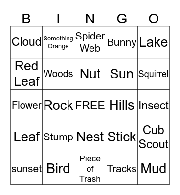 CUB SCOUT Nature Bingo Card