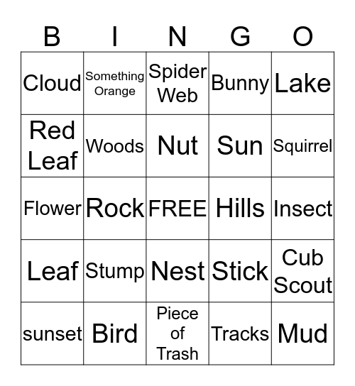 CUB SCOUT Nature Bingo Card