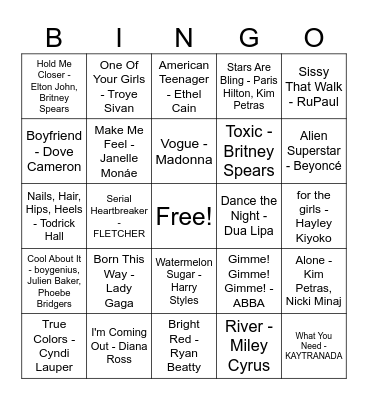 PRIDE Boogie Bingo Card