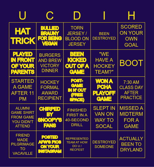 UC DAVIS ICE HOCKEY BINGO! Bingo Card