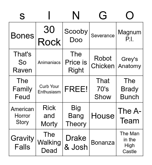 TV Show Themes Bingo Card