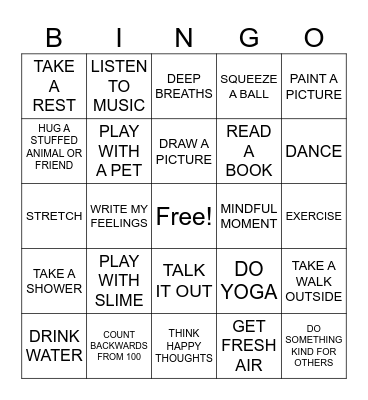 COPING SKILLS BINGO Card