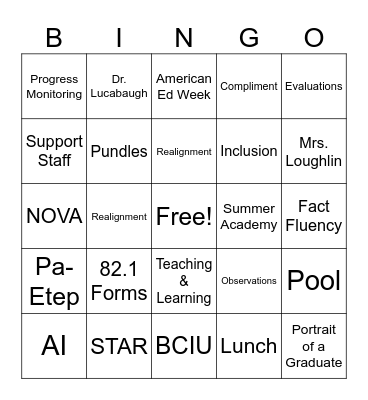 Elementary Principals Meeting BINGO Card