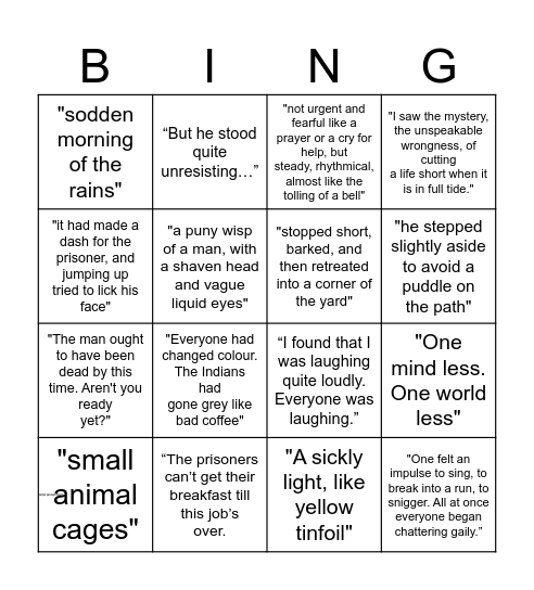 A Hanging - George Orwell Bingo Card